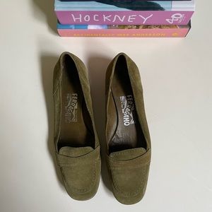 Salvatore Ferragamo Suede Loafer in Olive
